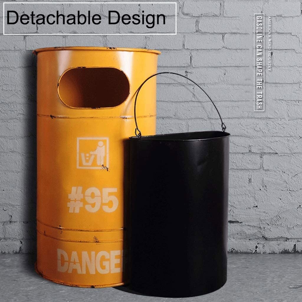 Cubo Basura Cabaña de Basura de Estilo Industrial Creativo, Papel de Basura de Metal Vintage con Tapa, hogar, Hotel, Parque (Size : 48x28x65cm)