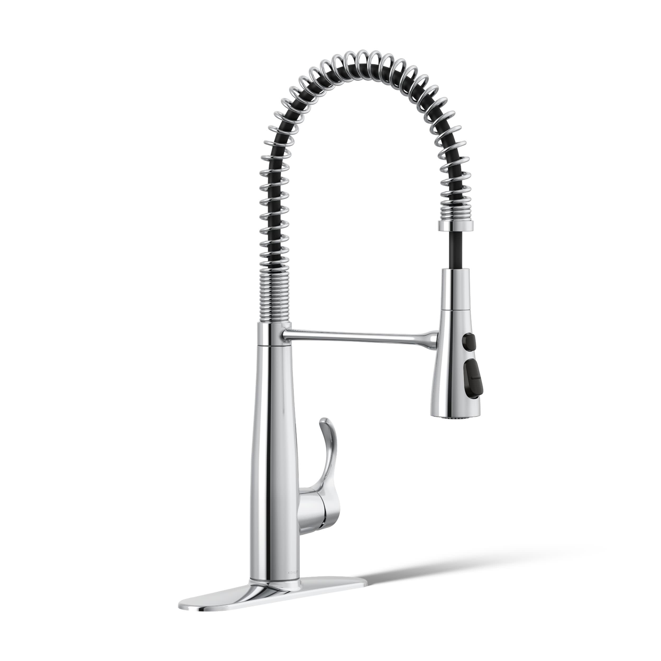 KOHLER 22033-CP Simplice Semi Professional Kitchen Sink Faucet, Pre-Rinse Kitchen &amp; Commercial Faucet, Three Function Sprayhead, Polished Chrome