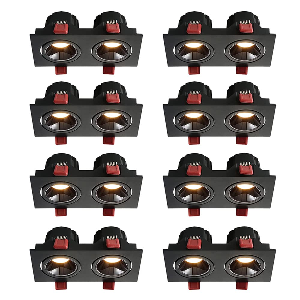 GTHTUHFD Set Of 8,7W,12W Black Finish Led Recessed Can Lights Ceiling Lighting For Living Room Square 2 Heads Downlight Eyeball Ceilling Potlight,3000K/4000K/6000K Selectable,12w-4000k