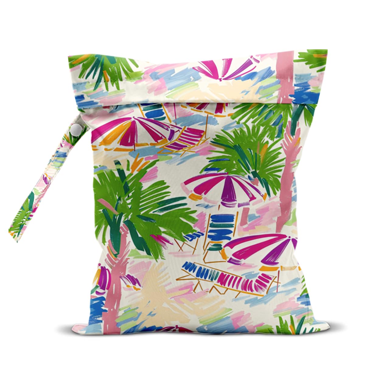 Wet Bag, Wet Dry Bag, Waterproof Swim Bags, Machine Washable Reusable Bags for Beach, Pool, Diapers, and Dirty Yoga Gym Clothes(Tropical Palm Tree & Beach Umbrella Pattern - 1