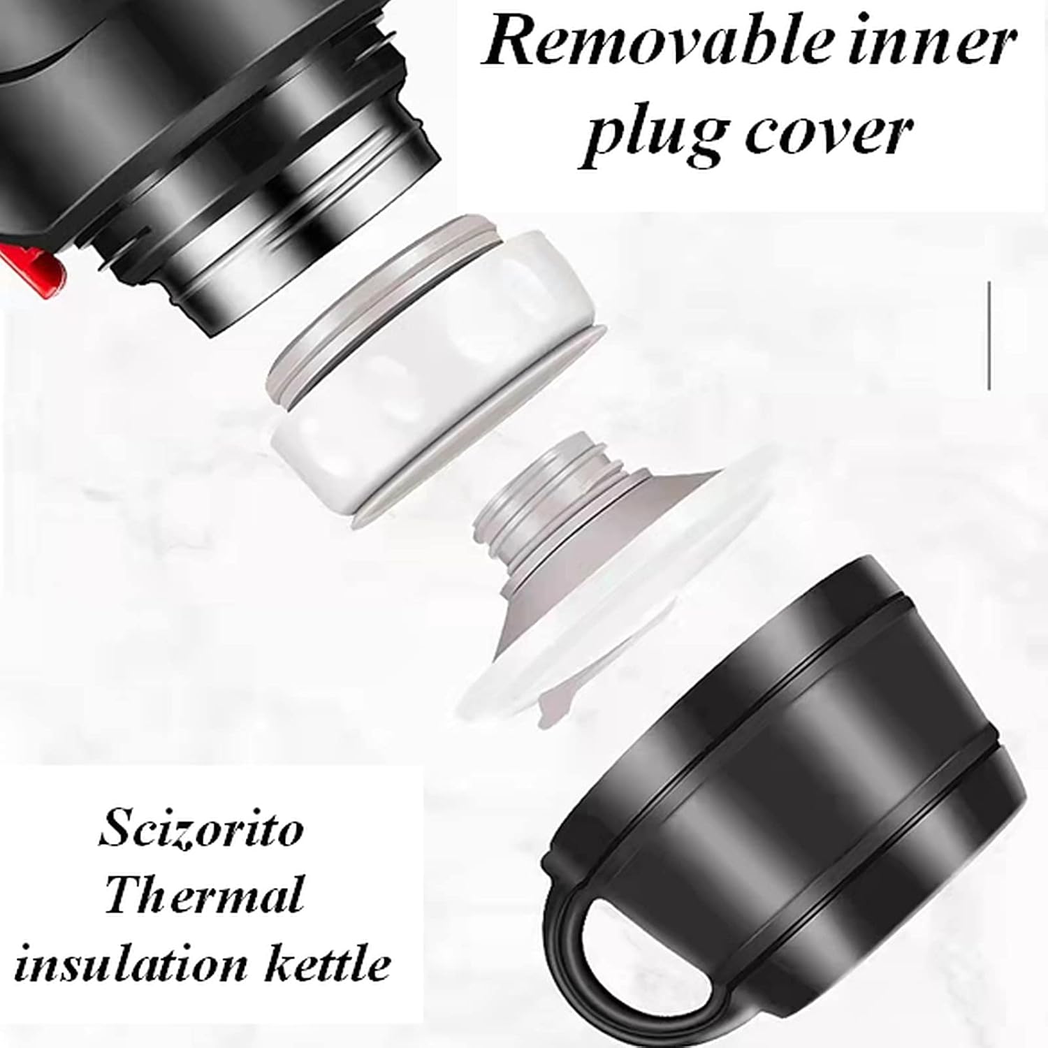 Scizorito Stainless Steel Vacuum Bottle, Hot & Cold Beverage Portable Insulated Kettle, Car Portable Travel Coffee Mug with Leak-proof Built-in Lid, Suit for Home, Gift, Outdoor Sport (64.2 oz) - Image 5