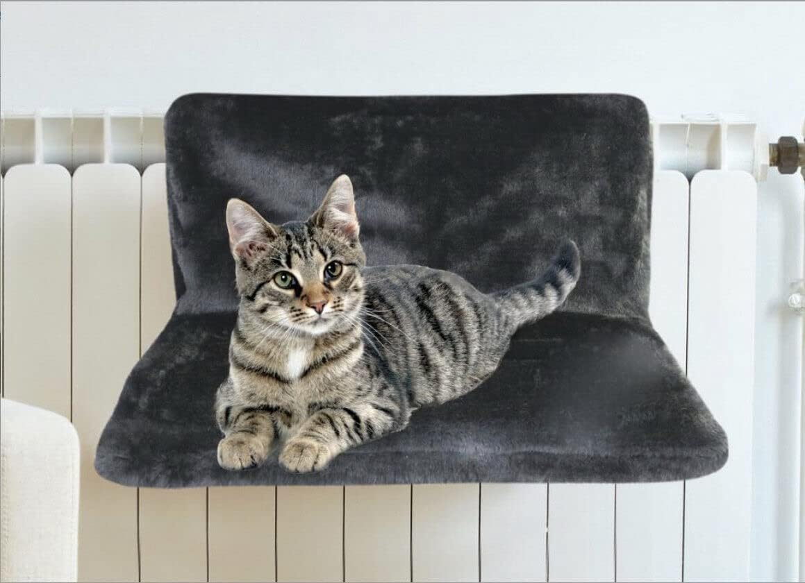 ADEPTNA Cama de radiador de lujo colgante de animales para gatos gatitos – Cesta de forro polar cálida cuna – Marco de metal resistente y duradero (negro)