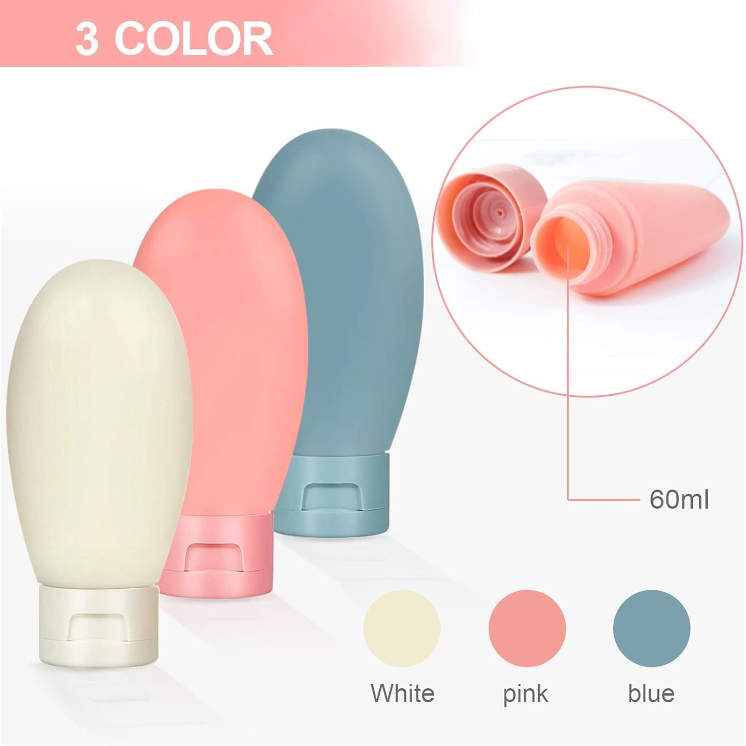 NILKANTH SHOPPERS Silicone Travel Bottles 3 Pack 60ml Leak Proof Squeeze Refillable Portable Empty Travel Size Bottles Accessories Containers for Toiletries Shampoo Conditioner Lotion 1