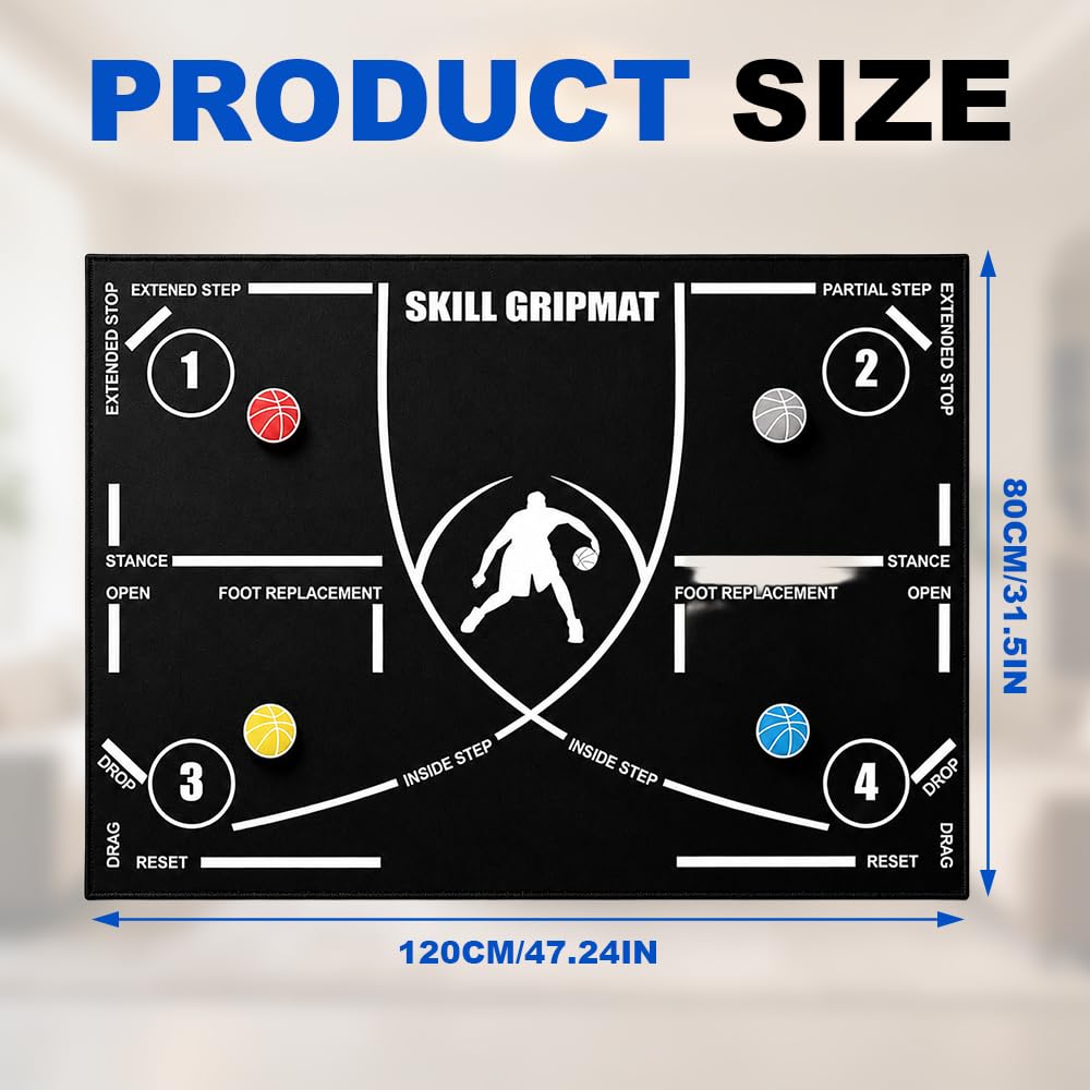 Basketball Fußmatte Trainingsmatte 120×80 cm, Rutschfeste Schritttechnik Matte, Geräuscharm, Leicht & Rollbar, indoor basketball matte für Schritttraining, Dribbling Mattes für Kinder Erwachsene