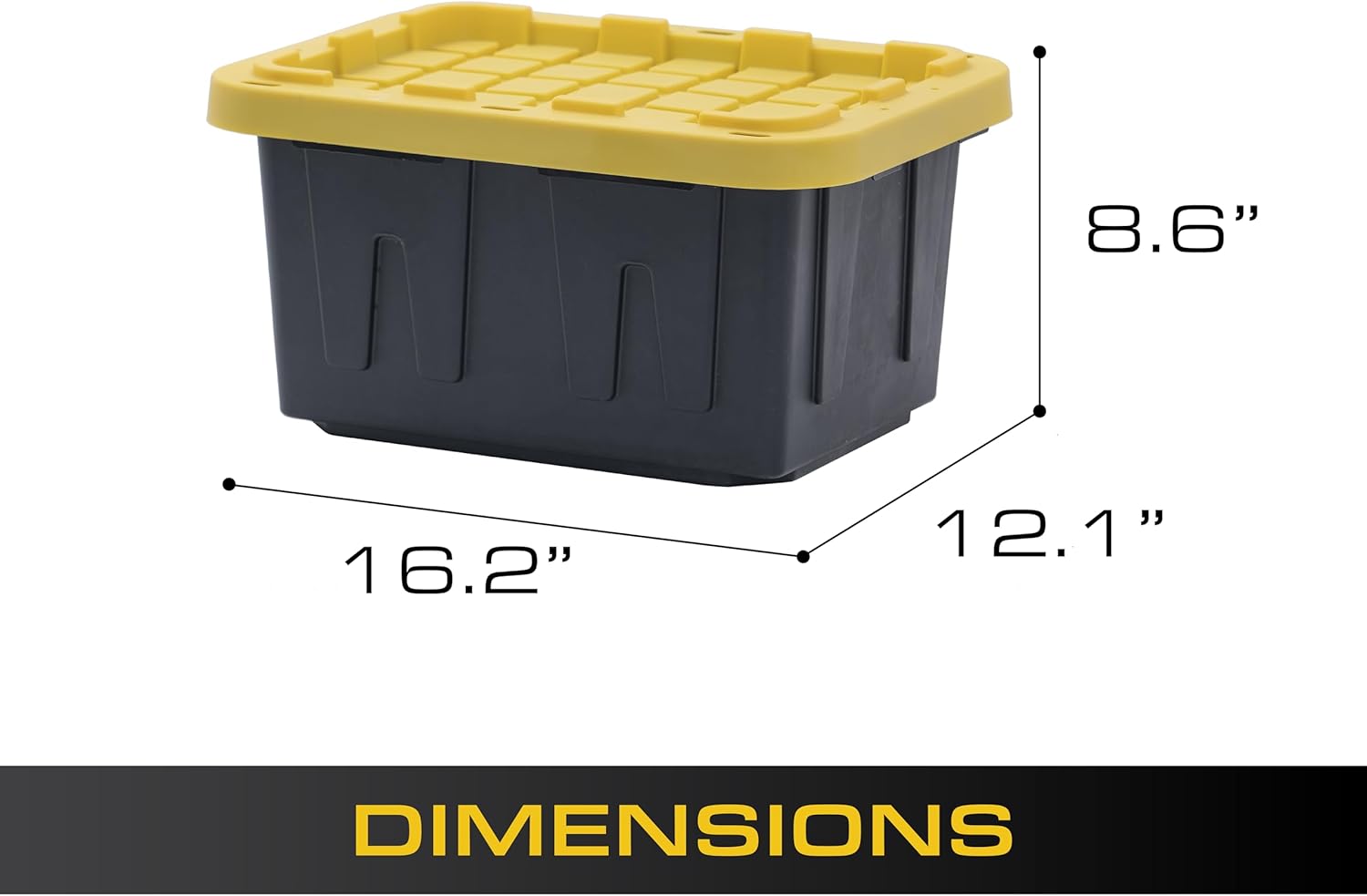 BLACK & YELLOW, 5-Gallon Heavy Duty Storage Bins with Lids, Stackable Plastic Storage Bins with Weather-Resistant Design, Home Organization, 6 Pack (8.6"H x 12.3"W x 16.4"D)