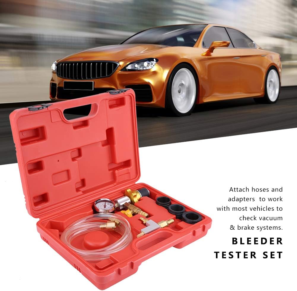 6Pcs Auto Brake Bleeder Vacuum Pump Kit, Brake Bleeding Tool Set with Vacuum Pressure Tester, Brass Body Vacuum Bleeder for Brake System Maintenance on Most Vehicles