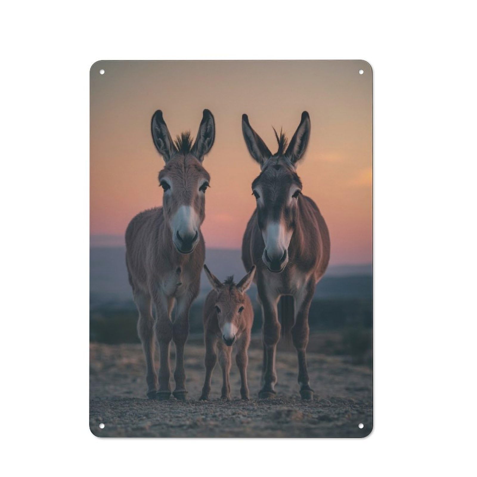 Junmoney Donkey Family At Sunset Vintage Tin Sign 40X30cm For Dining Room Or Kitchen, Suited To Dining Room Decor Fans