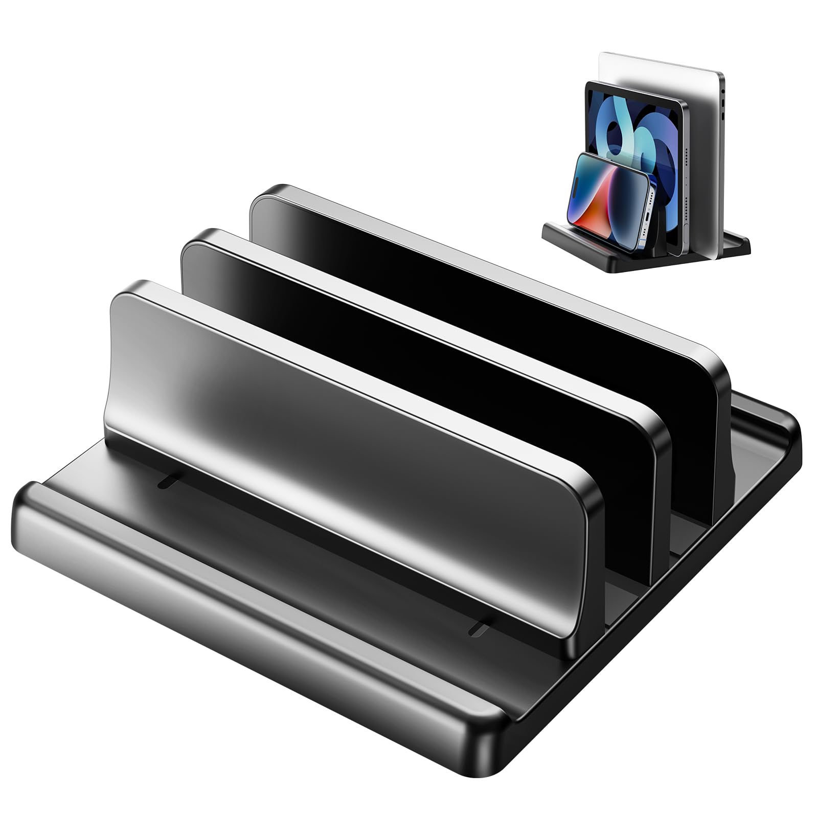 EAXBUX 2-Slot Vertical Laptop Stand Holder,Adjustable ABS Plastic Desktop Notebook Dock,Vertical Laptop Stand Space-Saving for All MacBook/Surface/Samsung/HP/Dell/Chrome Book