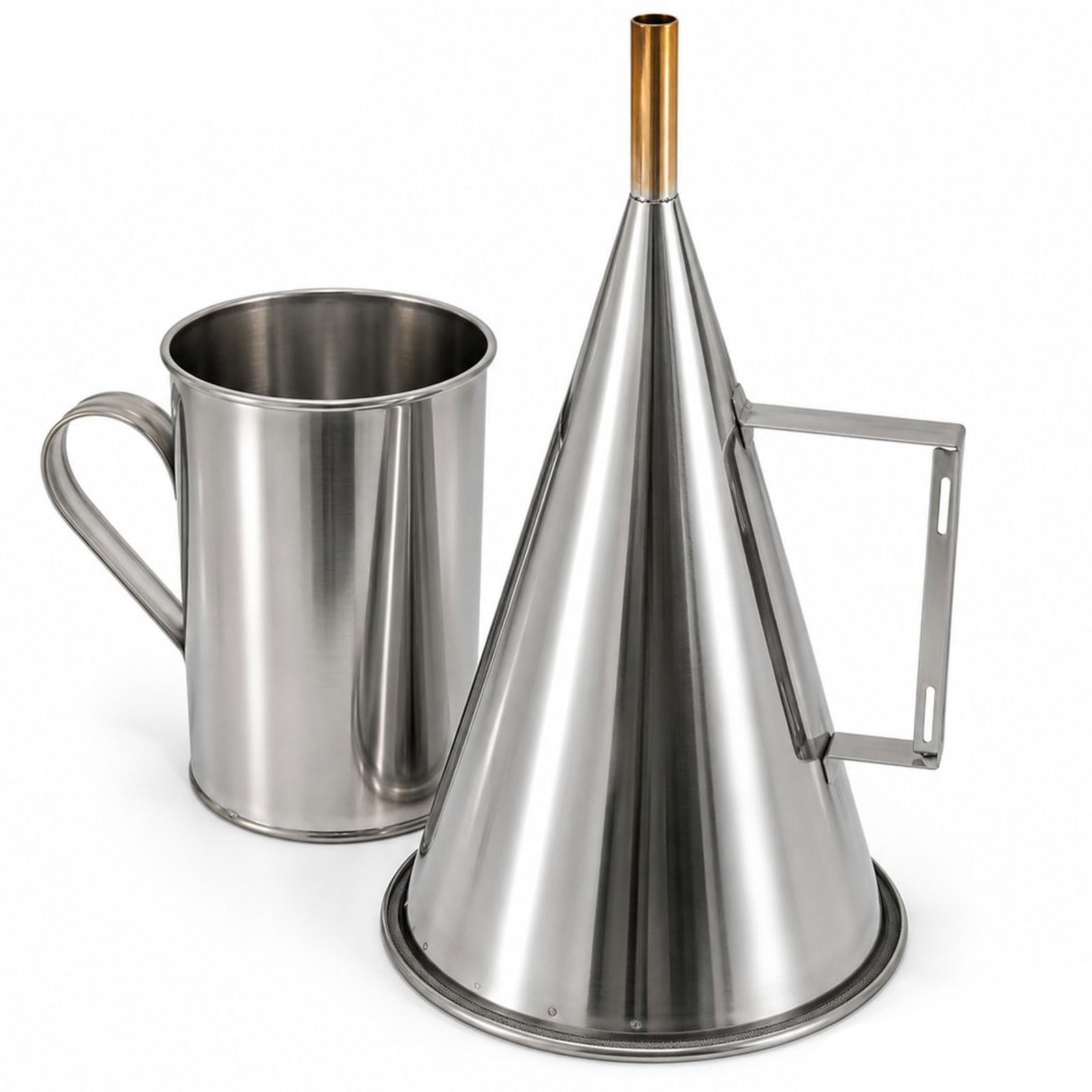 Viscómetro de embudo Marsh de 12", juego de detectores de prueba de acero inoxidable con vaso medidor de 946 ml, tamaño de malla de pantalla de 1,6 mm (malla 12), con vaso medidor de 946 ml