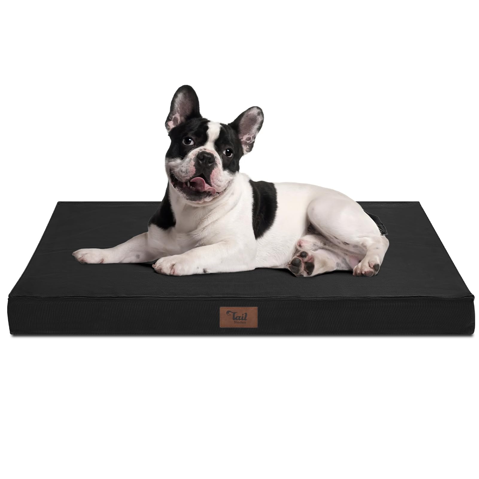 Outdoor Orthopedic Dog Bed for Medium Dogs &amp; Cats, Waterproof Flat Pet Mat with Egg Crate Foam &amp; Washable Removable Oxford Cover, 30x20 Inch, Black