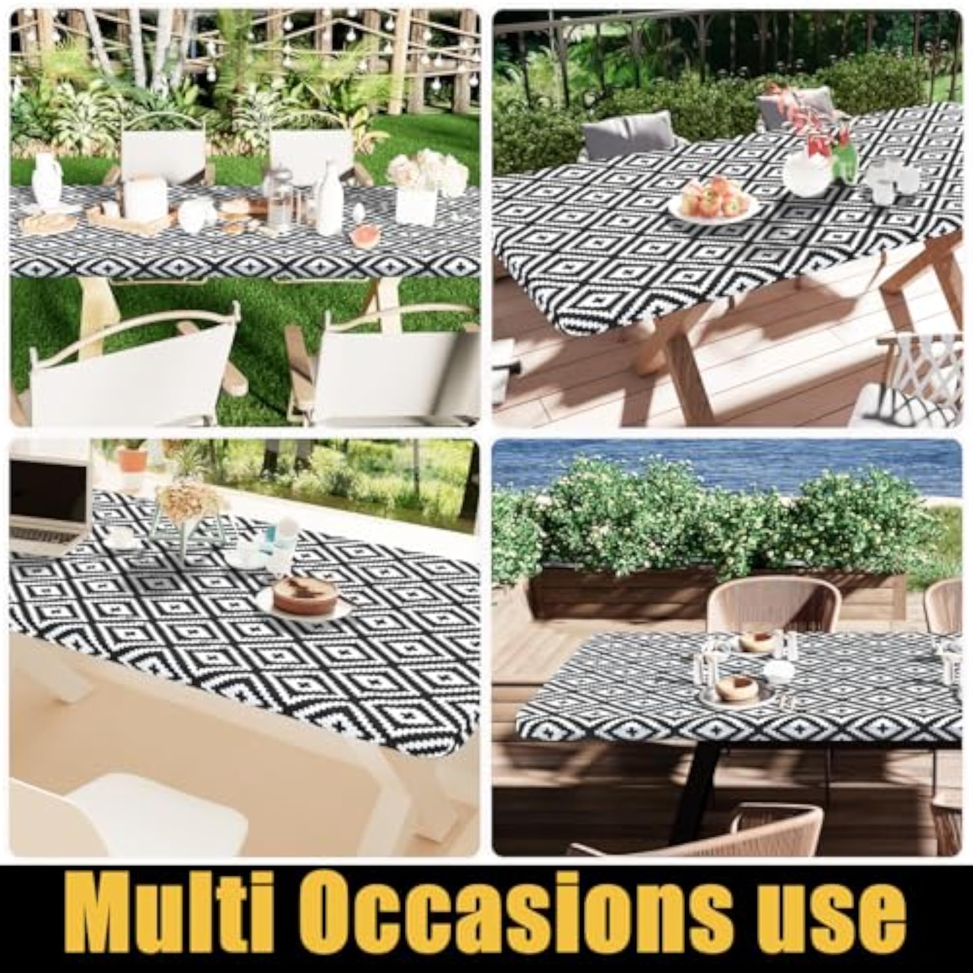Rectangle Picnic Table Cloth, Waterproof Elastic Fitted