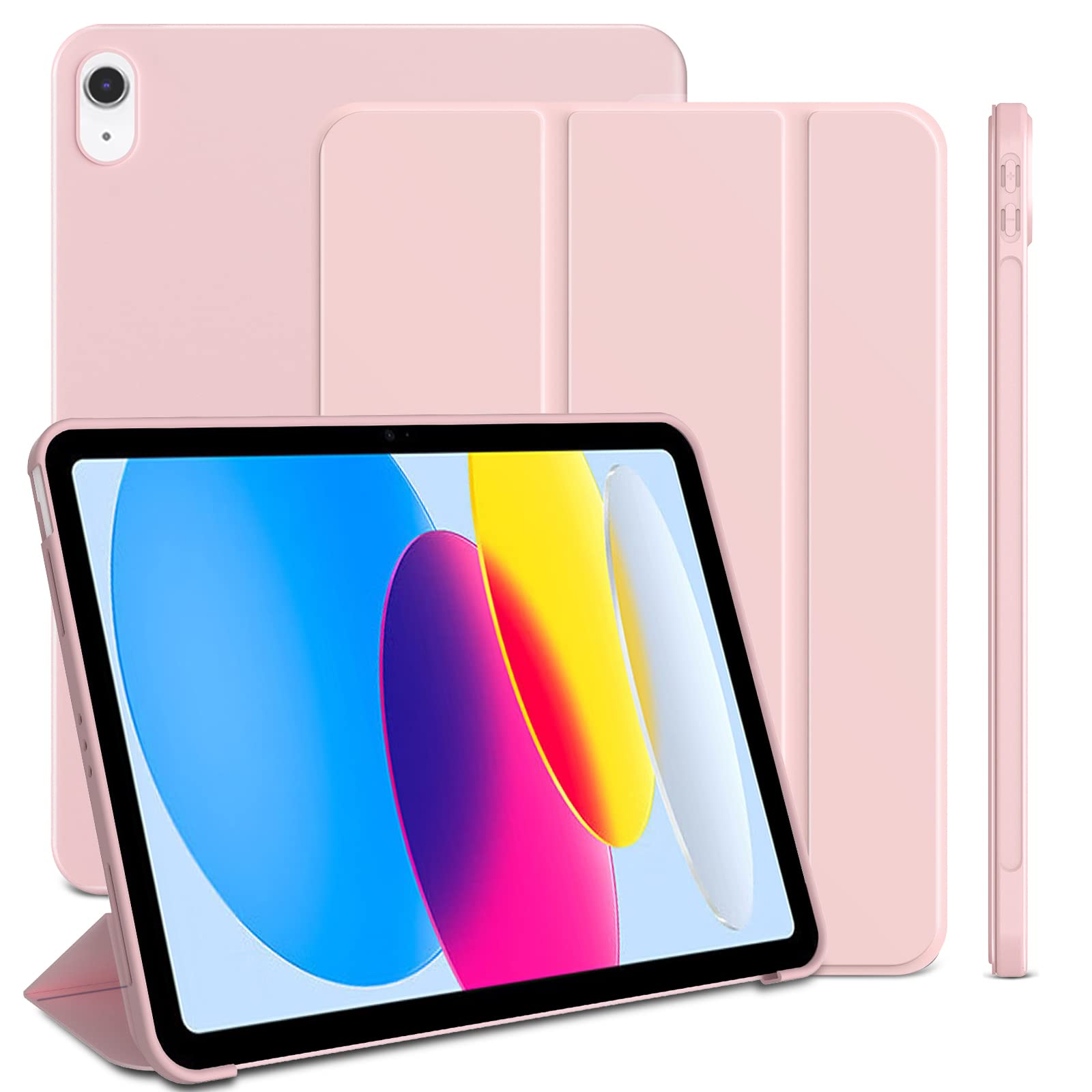 ProtUTab iPad Air Case, Auto Wake&Sleep Slim Trifold Stand for iPad Air 5th/4th Generation, Lightweight TPU Back Cover, Pink