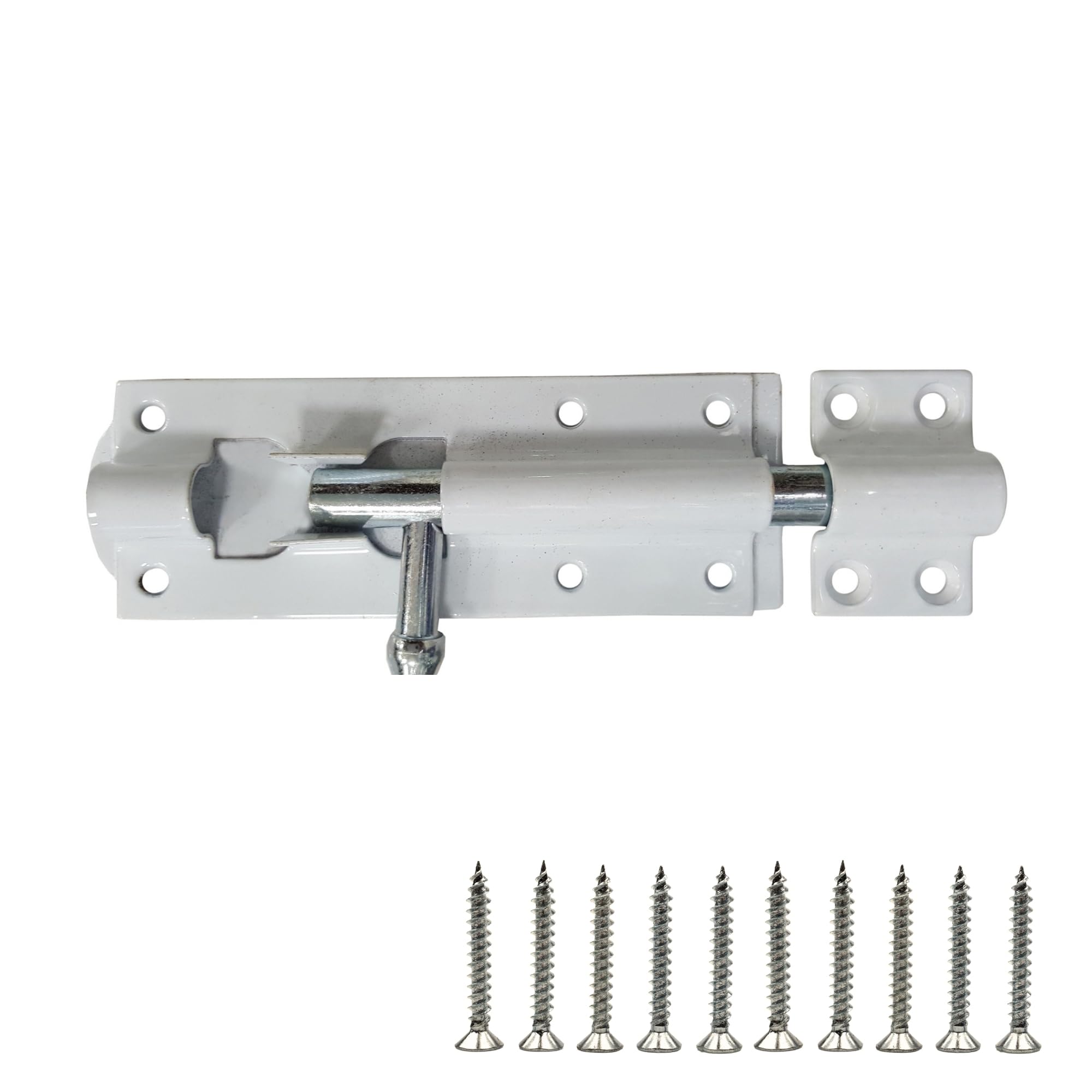 Keypak White 100Mm Tower Bolt Modern Security Lock For Interior Doors With Installation Hardware