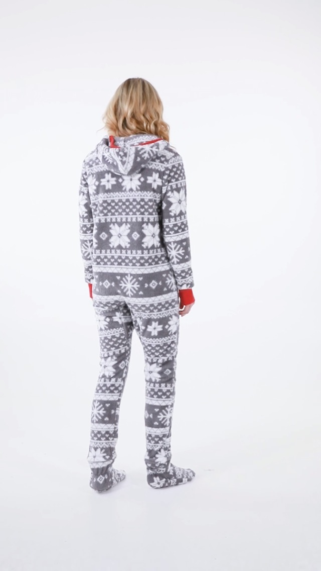 PajamaGram One Piece Pajamas for Women - Fleece Womens Onesie, Gray, M, 8-10 - Image 8