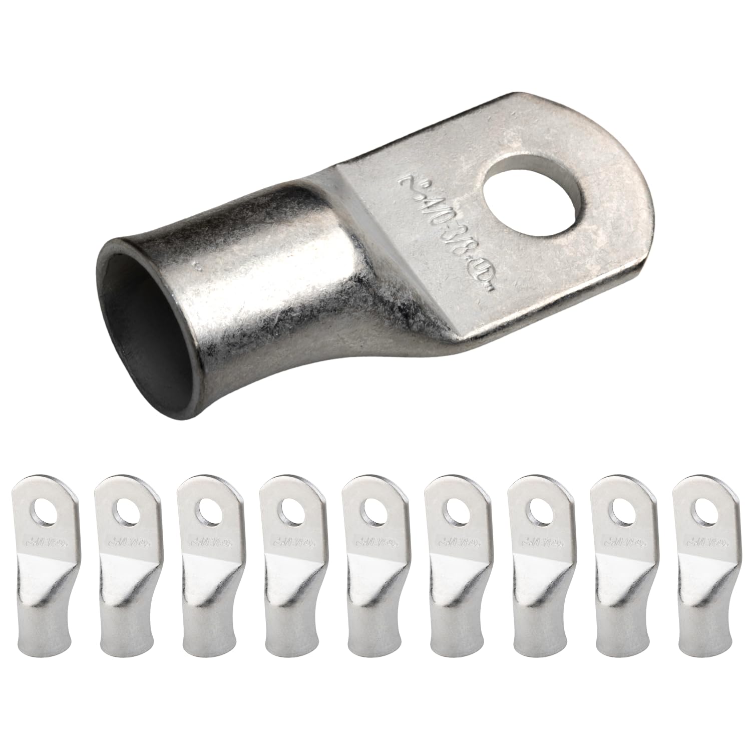 SELTERM 4/0 AWG (95 mm²) - 3/8" (M10) ⌀ Hole UL Marine Grade Wire Lugs, Battery Cable Ends, Tinned Copper Eyelets, Tubular Ring Terminal Connectors [B94] - 10 Pack — image 1