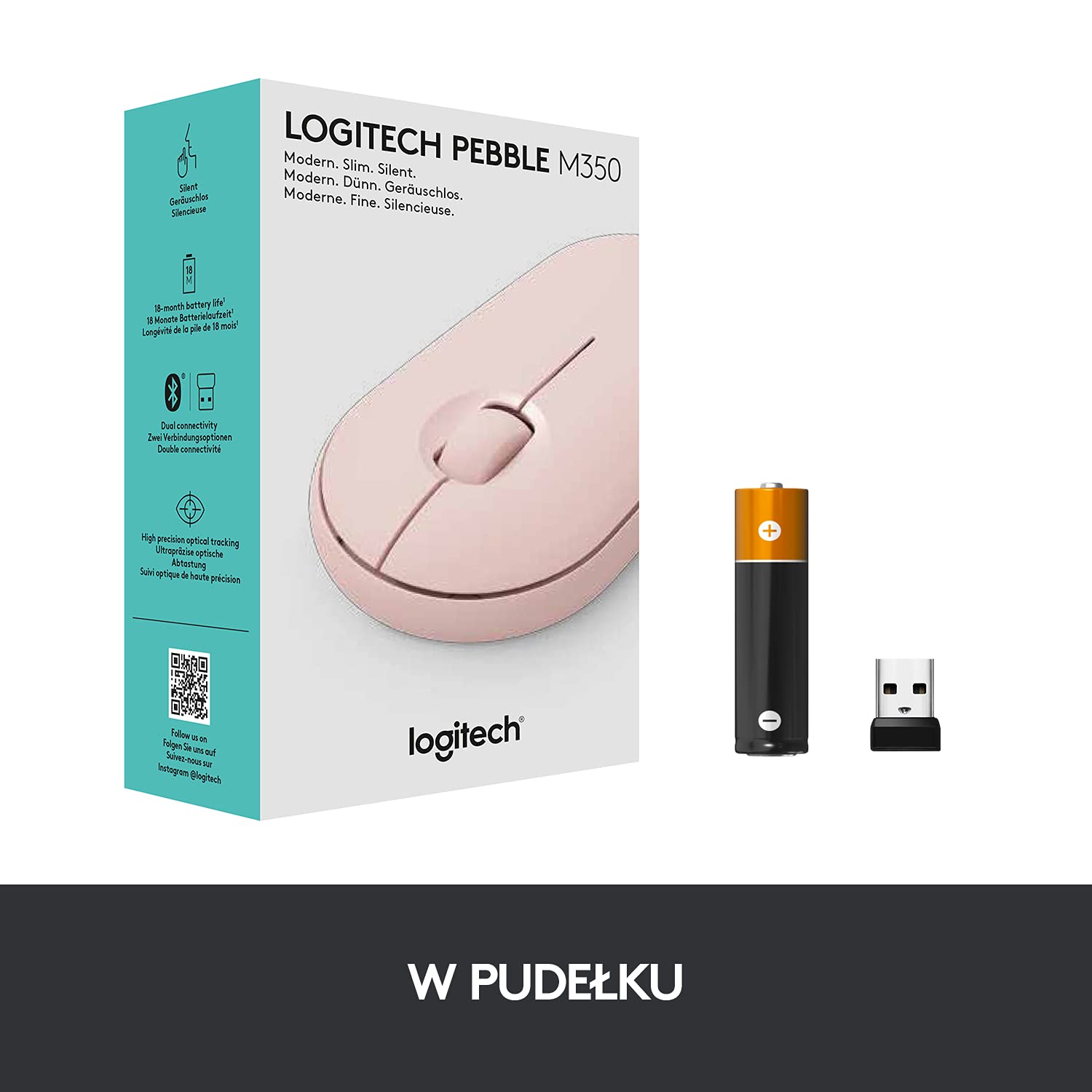 Logitech Pebble Mysz bezprzewodowa z Bluetooth | Odbiornik 2,4 Ghz, cicha, smukła mysz komputerowa dla laptopów / notebooków / iPadów / PC / Mac / Chromebook - Różowy