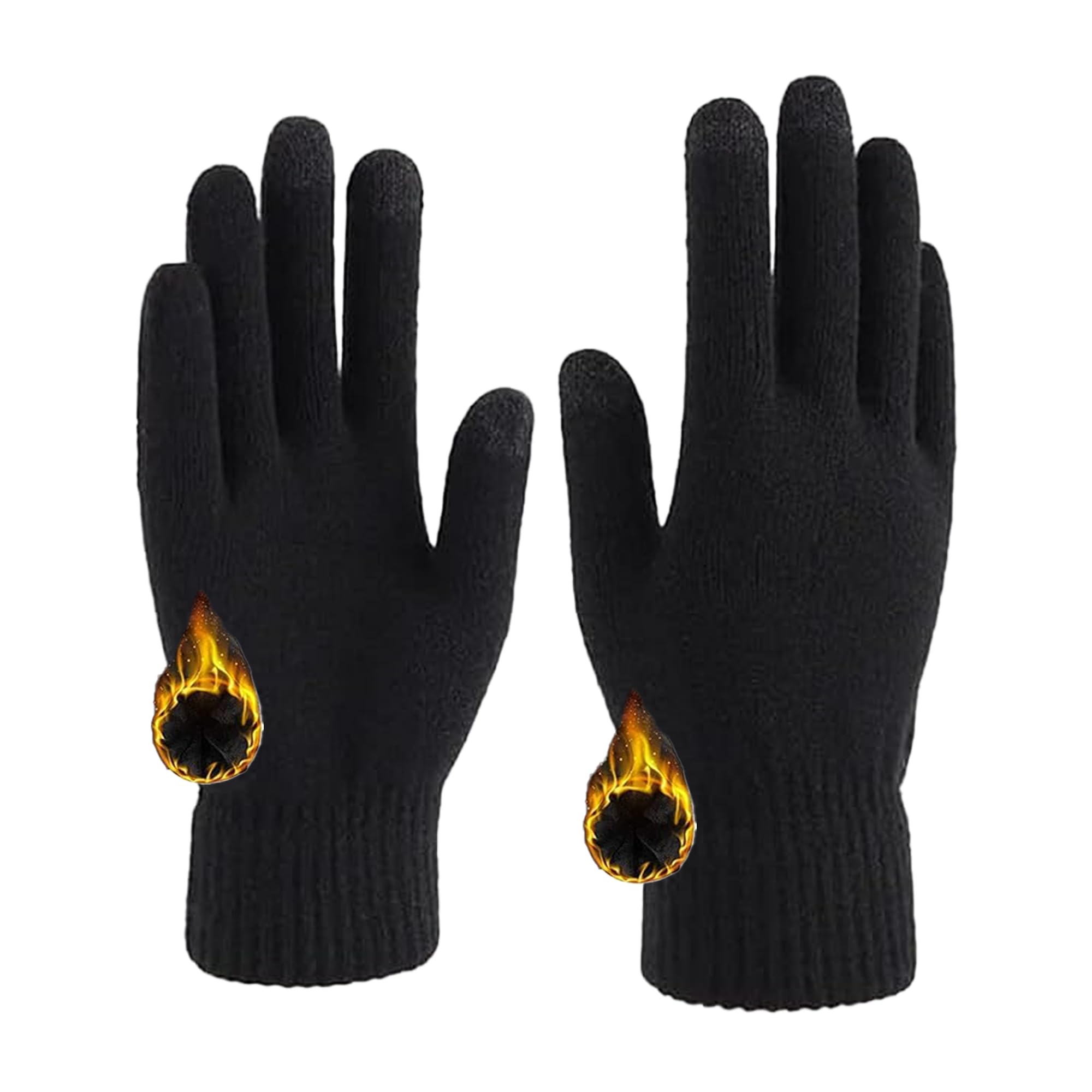– Women Thermal Thinsulate Lined Full Finger Glove | Wooly Work For Ladies, Stretchy | Touchscreen Compatiable | Winter Running Cycling Hiking Walking Ski Outdoor Activties (Black Knitted) Windproof