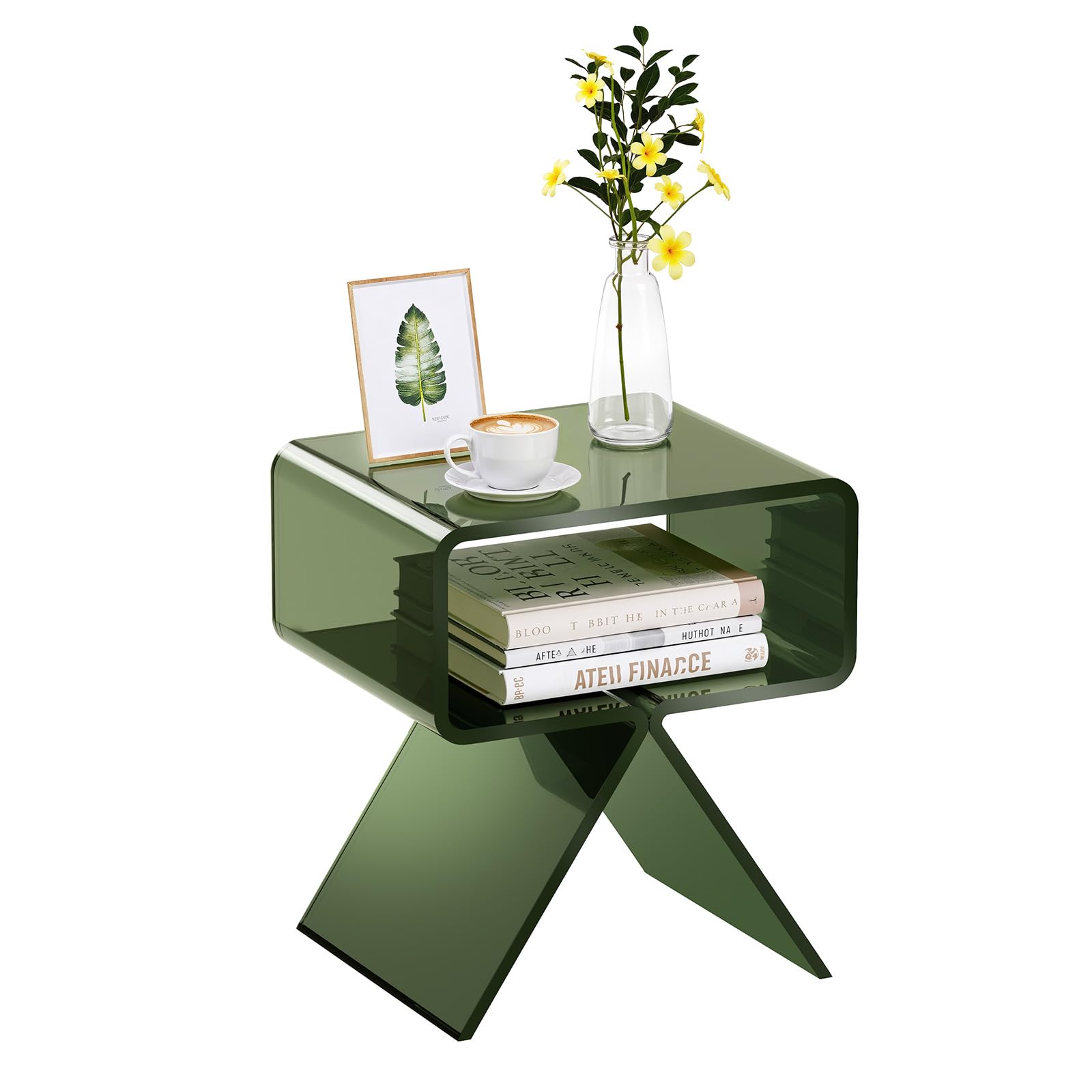 VEVOR Tavolino in Acrilico con Ripiano, Tavolo da Caffè per Soggiorno, Camera da Letto, Decorazione per la Casa, 30 x 39,1 x 43 cm, Moderno Tavolino da Divano Rettangolare in Acrilico, Verde