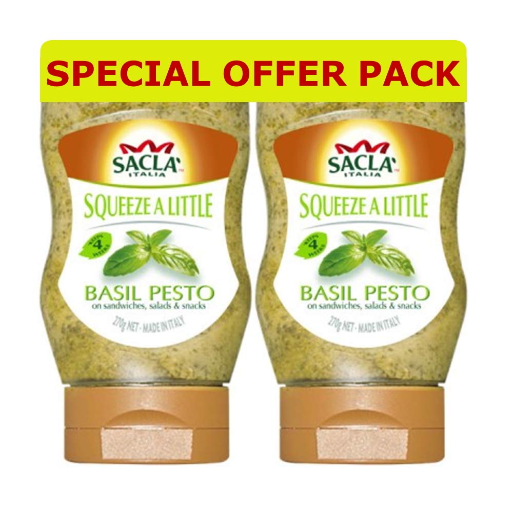 Sacla Italian Squeeze a Little Basil Pesto Sauce (275g)- Pack of 2