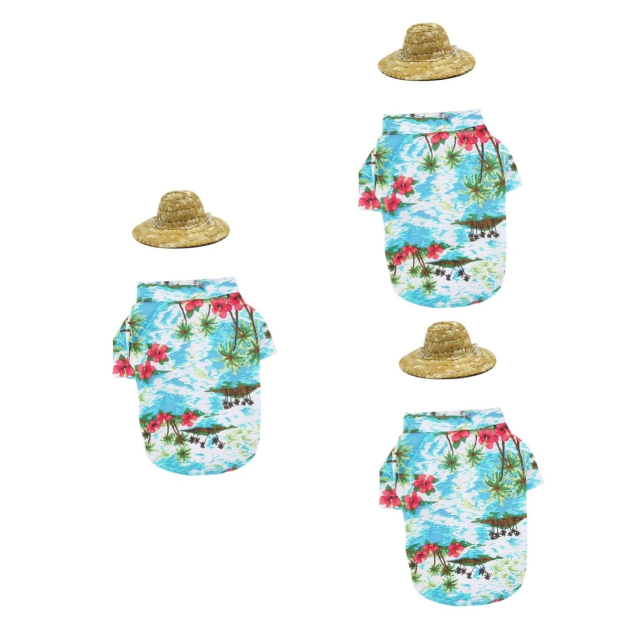 Chemise hawaïenne pour chien bleue avec chapeau pour des vacances d'été à la plage