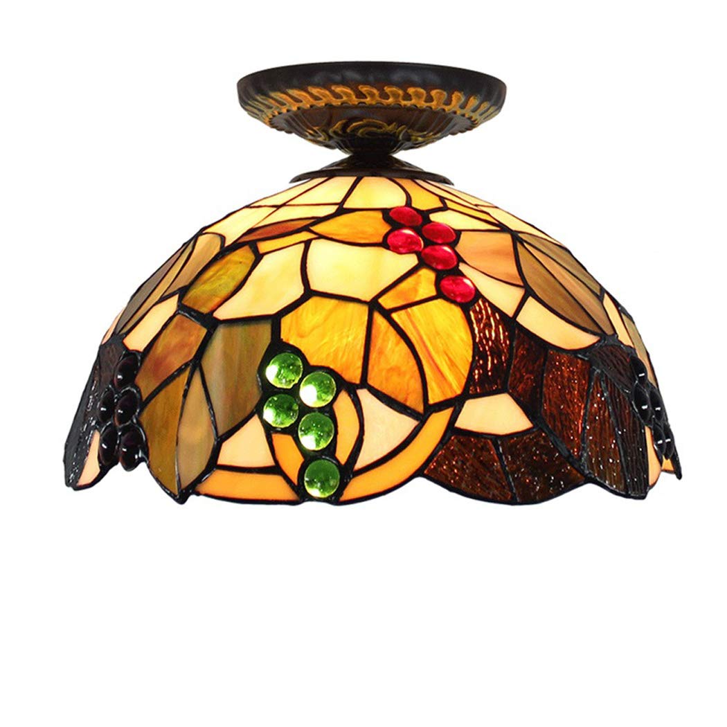 NHPJFDC 12-inch Tiffany Style Ceiling Light,Retro Grape Stained Glass Hanging Lamp Livingroom Bedroom Decoration Corridor Chandelier,C