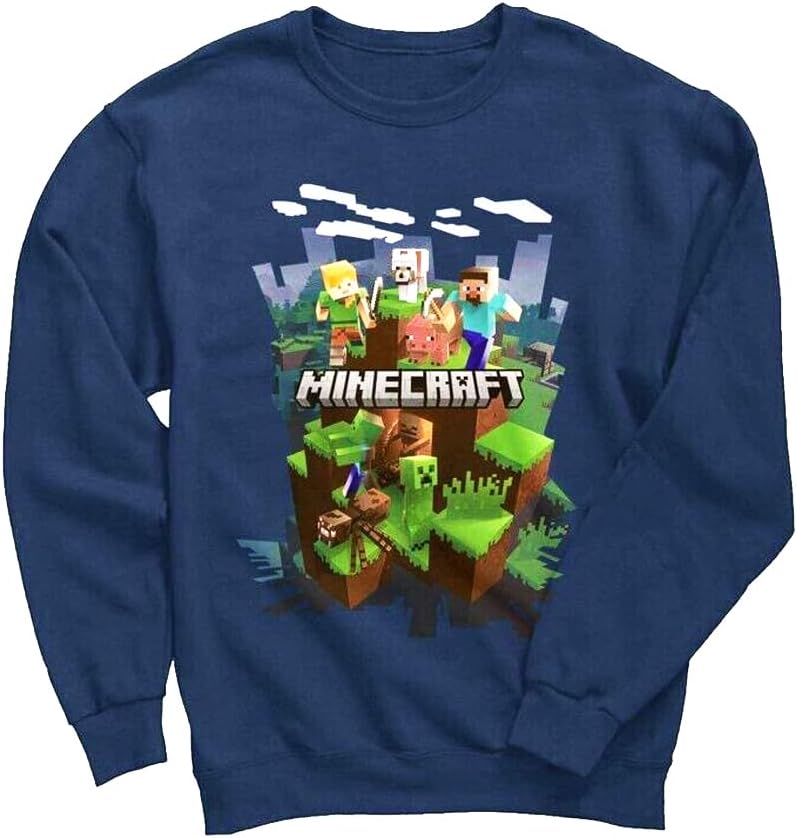 Minecraft Action Scene Boys Navy Long Sleeve Sweatshirt Minecraft Action Scene Boys Navy Long Sleeve Sweatshirt