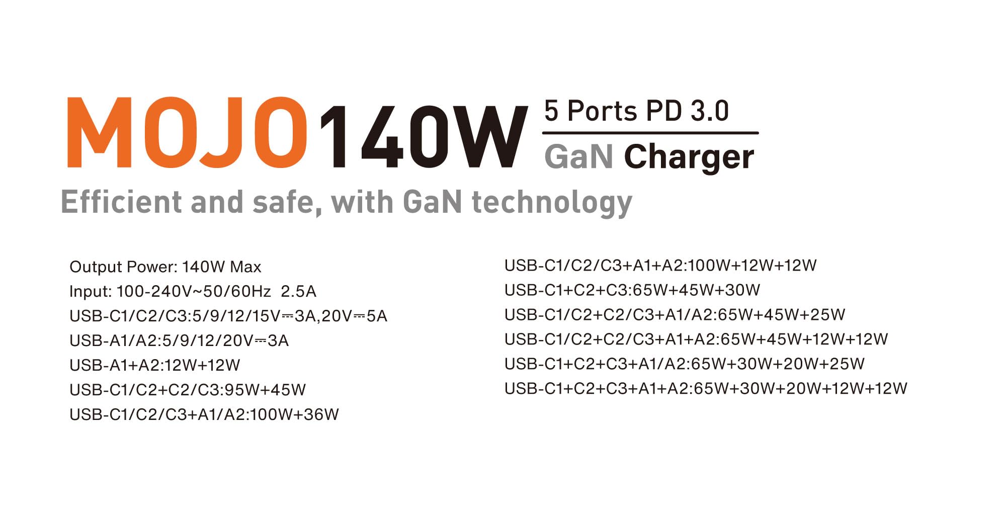 Verico Mojo 140W GaN 5 4OJ-ABGWE1-N1 Cargador USB Toma de pared Corriente de salida máx. 3250 mA 5 x USB, USB-C®