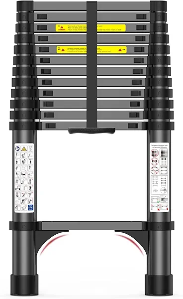 12.5FT Heavy-Duty Telescoping Ladder, 330lb Capacity Aluminum Extension Ladder with Anti-Slip Steps for Secure Attic Access, Roof, and Home Renovation Projects