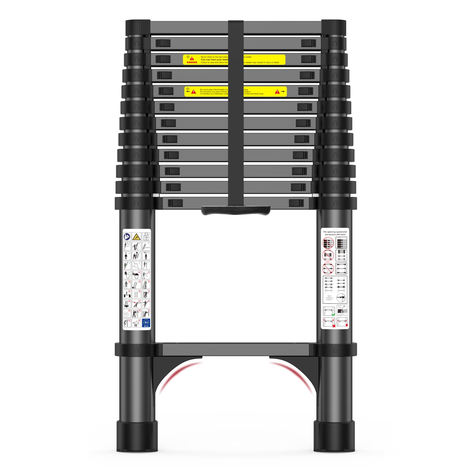 12.5FT Telescoping Ladder, 330lb Capacity Aluminum Heavy-Duty Extension Ladder with Anti-Slip Steps for Secure Attic Access, Roof, and Home Renovation Projects