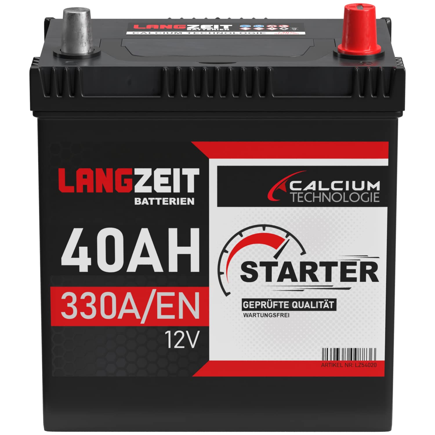LANGZEIT ASIA Autobatterie 40Ah 12V 330A/EN ASIA Batterie Plus-Pol Rechts 30% mehr Startleistung ersetzt 35Ah 36Ah 38Ah 42Ah