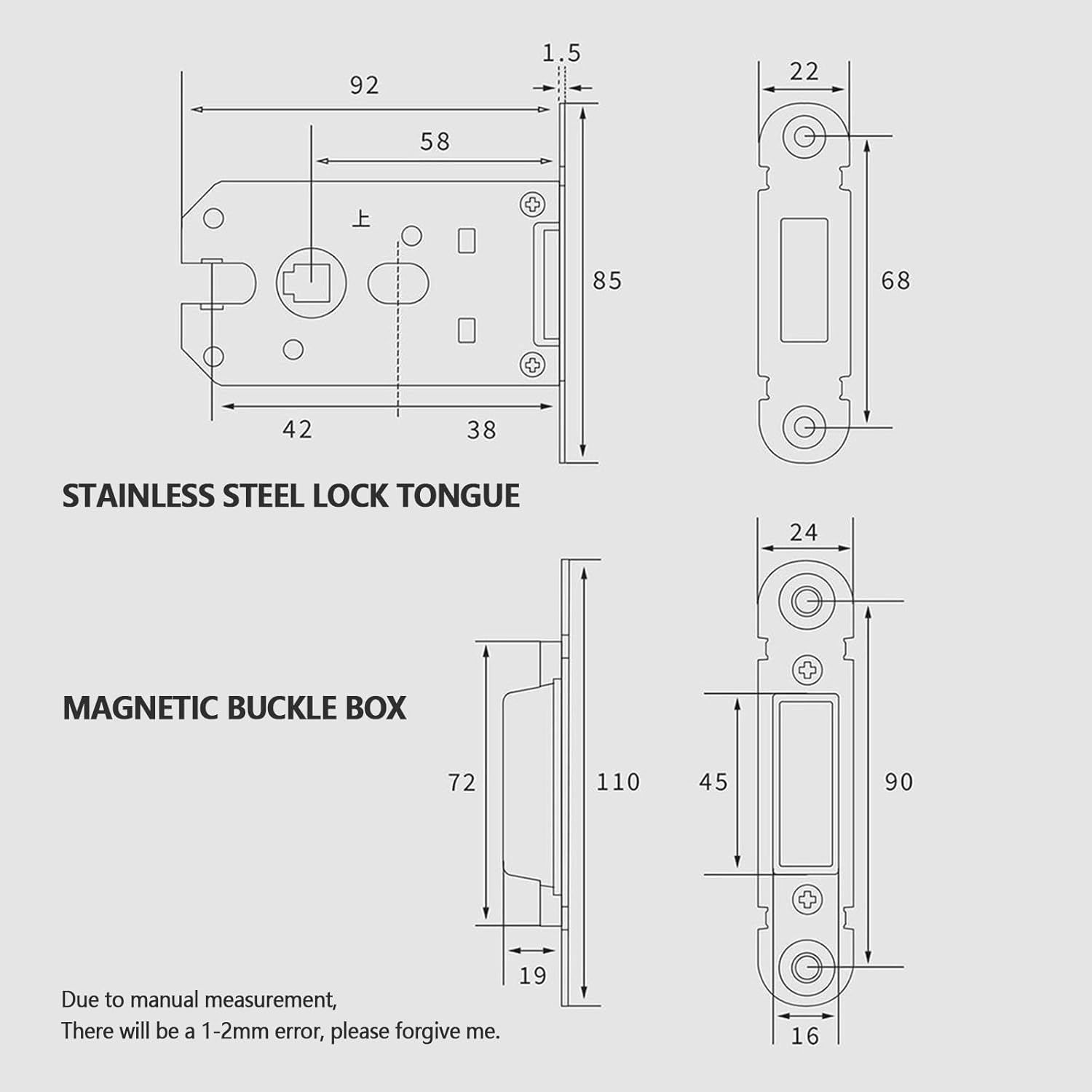 Magnetic and Silent Door Handle Set with Lock - Classic Straight Design in Zi Alloy - Ideal for Front and Interior Doors