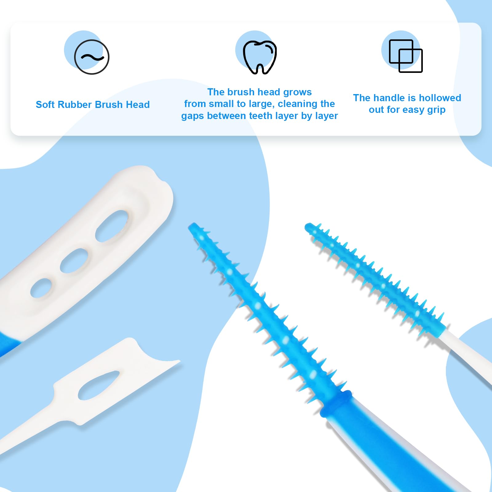Palillos dentales para limpieza de dientes, 300 palillos de dientes de doble uso, 144 cepillos interdentales desechables en ángulo, color azul