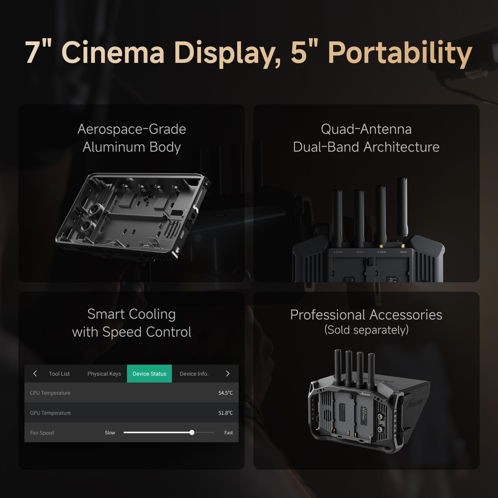 Accsoon Cineview M7 Pro 4K60 - Monitor da 7 pollici, display da campo senza fili con ingresso e uscita HDMI SD, trasmissione doppia banda, 1000 Nit, Live Stream, LUT-Box