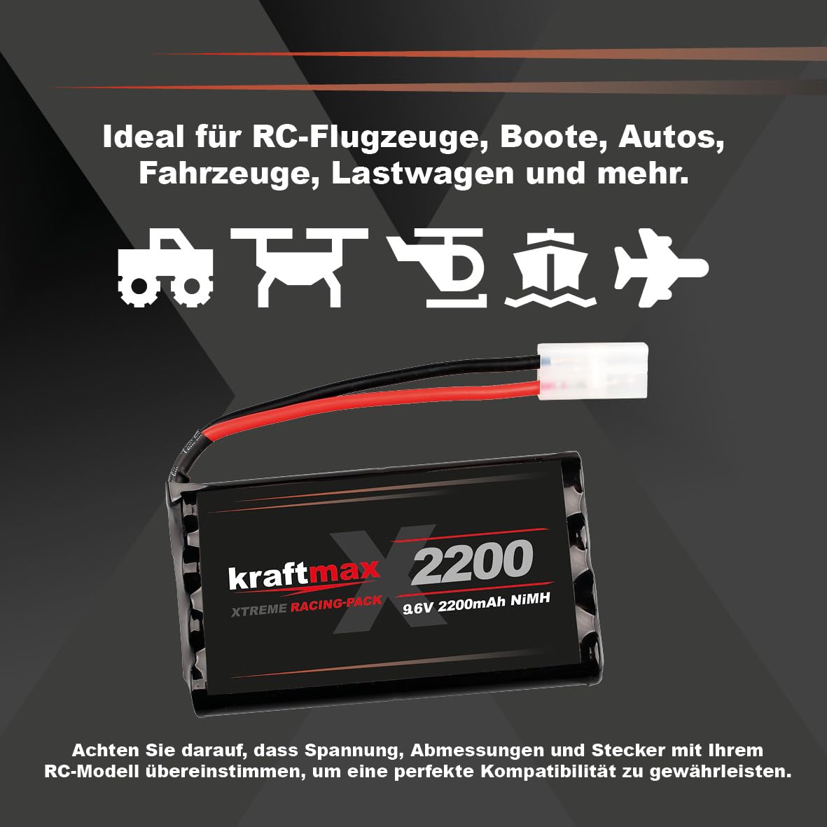 Kraftmax Recargable RC Racing-Pack con Tamiya Enchufe (9.6V, 2200mAh (mínimo 2000 mAh) NiMH)