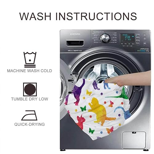 Mkikejoy Cartoon Cat Sheets Full Size Watercolor Animals Butterfly Cat Fitted Sheet And Pillowcase (No Flat Sheet) Cats Kittens Sheet Set Kids Boys Girls Teens #TOP4