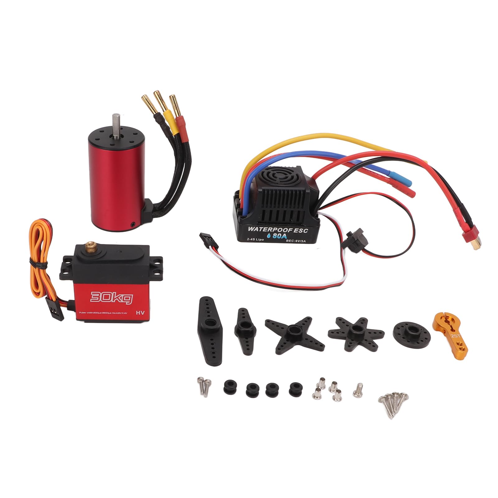 Changor Silnik Bezszczotkowy ESC S3660 3100KV Zestaw Silnika o Wysokim Momencie Obrotowym do Samochodu 1/10 RC ze Stopu Aluminium, Czerwony