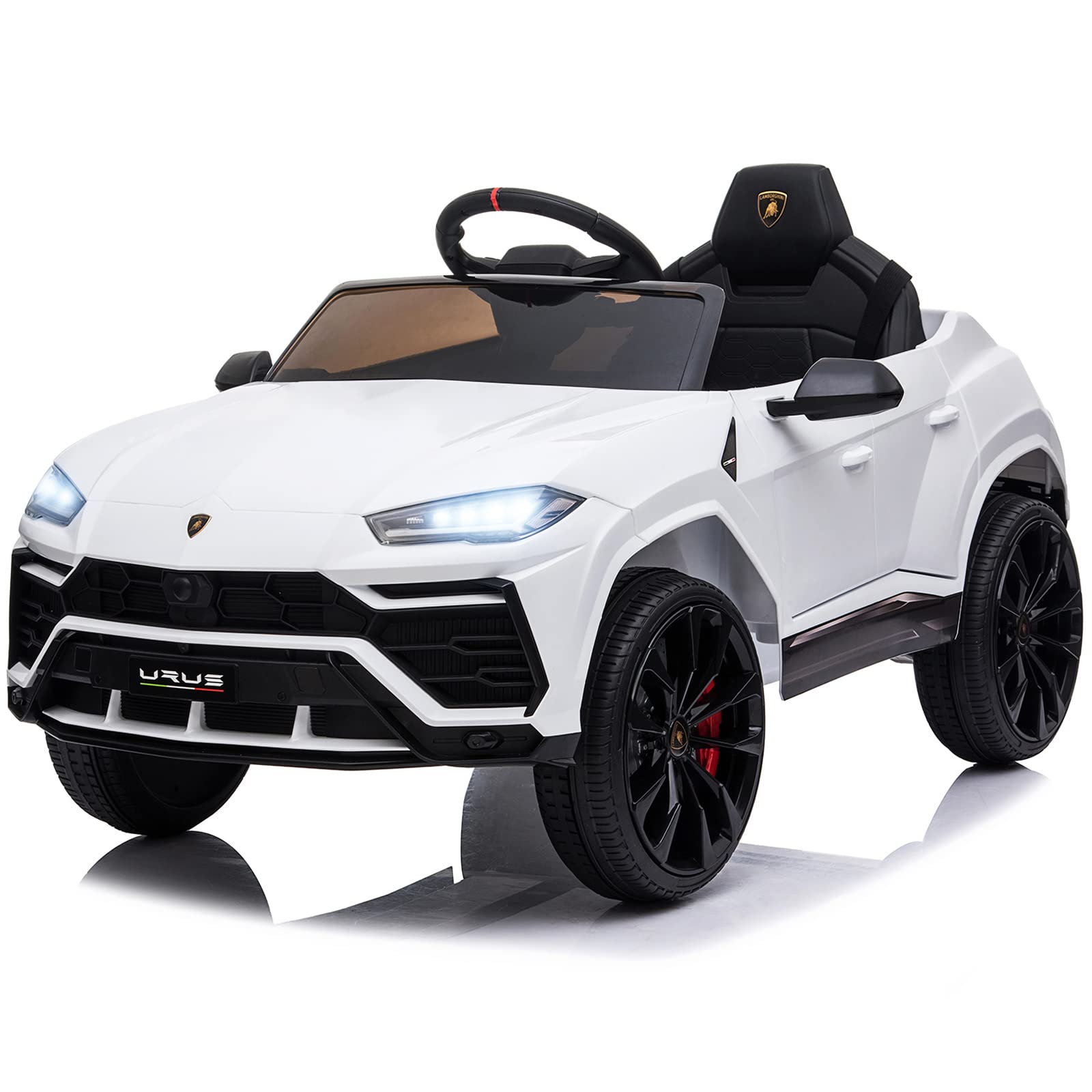 Electric Ride On Car for Kids, 12V Licenced Lamborghini Kids Electric Vehicles with Remote Control, AUX, Spring Suspension, Music, LED Lights, USB Port, Foot Pedal (White)
