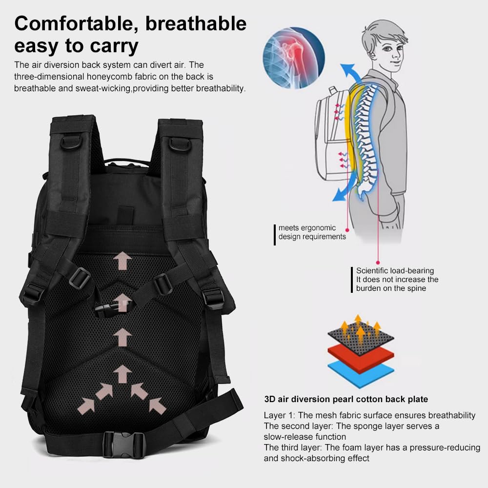 smallrun Mochilas Tácticas Militares 45L Mochila del ejército Gran Capacidad Mochila Crossfit Plegable Impermeable Mochila Montañismo, Senderismo, Acampada (Y NEGRO, Y)