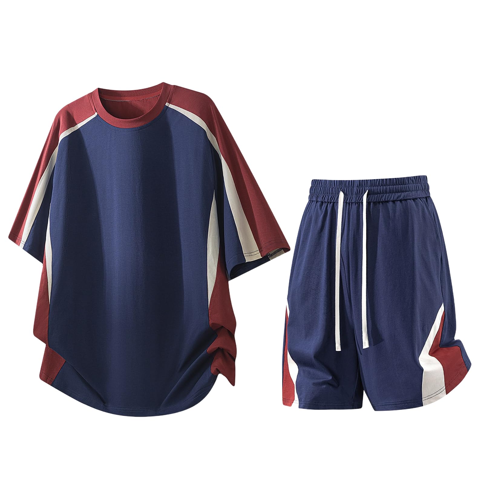 Męski dres do joggingu, z okrągłym dekoltem, patchwork, patchwork, casual, z krótkim rękawem
