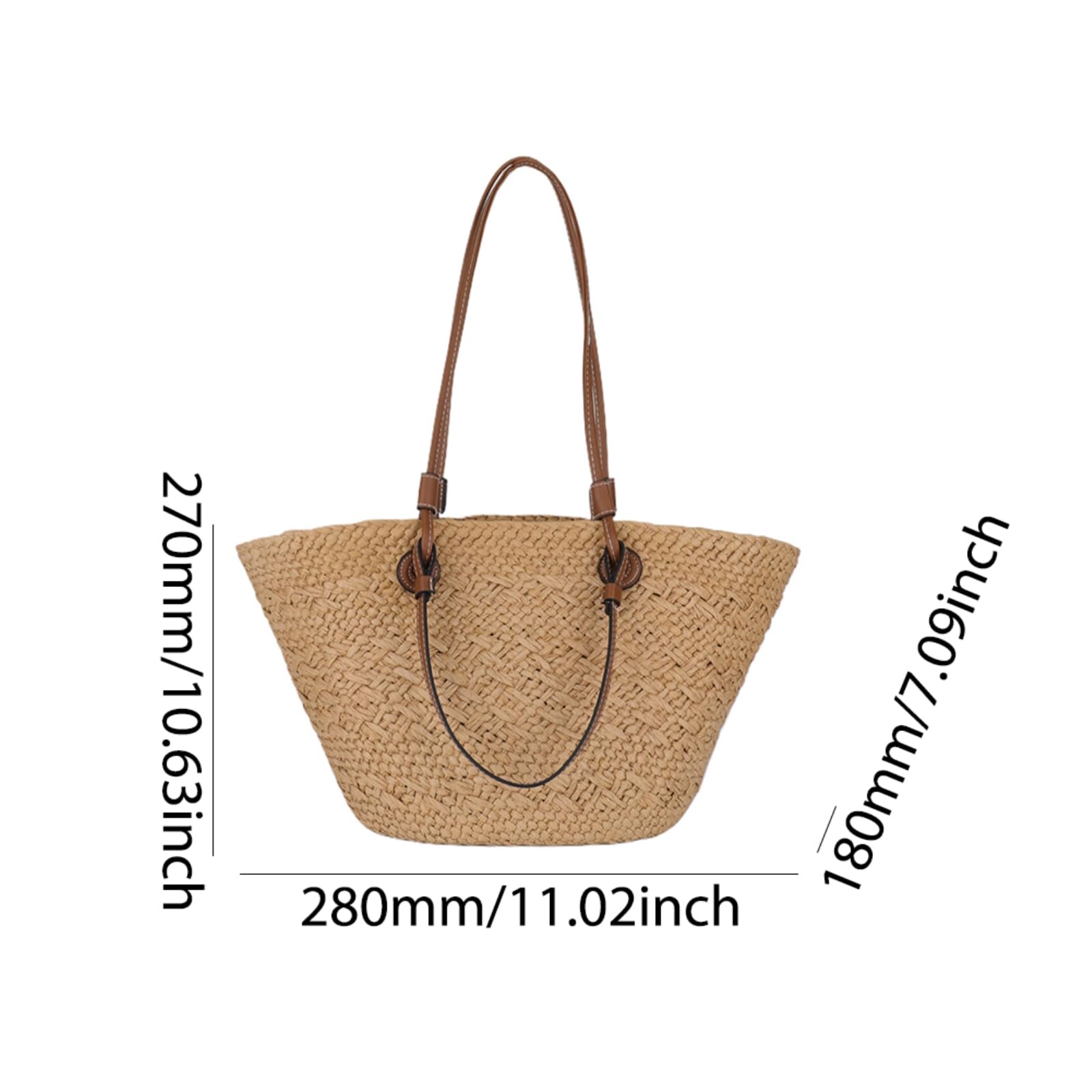 Borsa a Tracolla Donne Tessuto Tote Estate Borse di Spiaggia Grande capacità Tessuta Semplice Tessitura Elegante-Beige