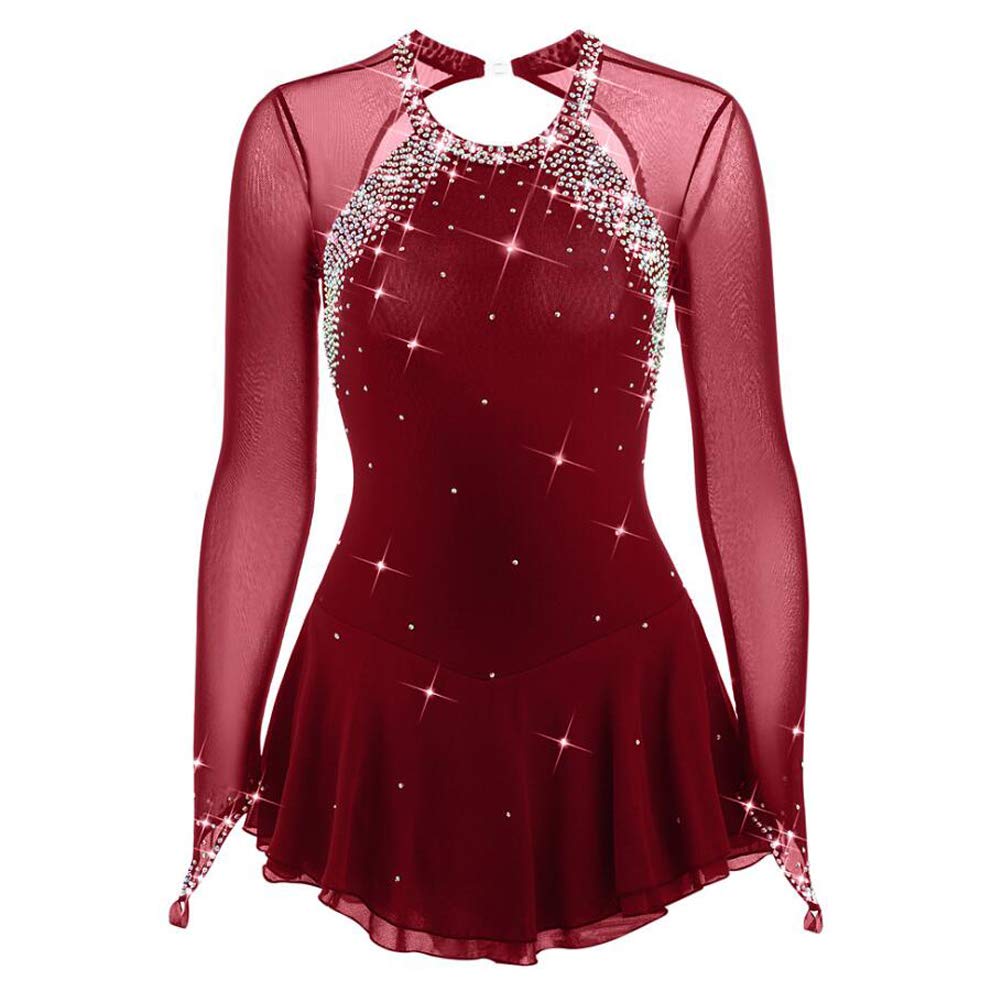 JRUIA Classico Abiti Artistici per La Competizione di Pattinaggio per Le Ragazze Costume da Donna di Pattinaggio da Donna Gradiente di Moda Ginnastica del Balletto Cristallo Fatto A Mano