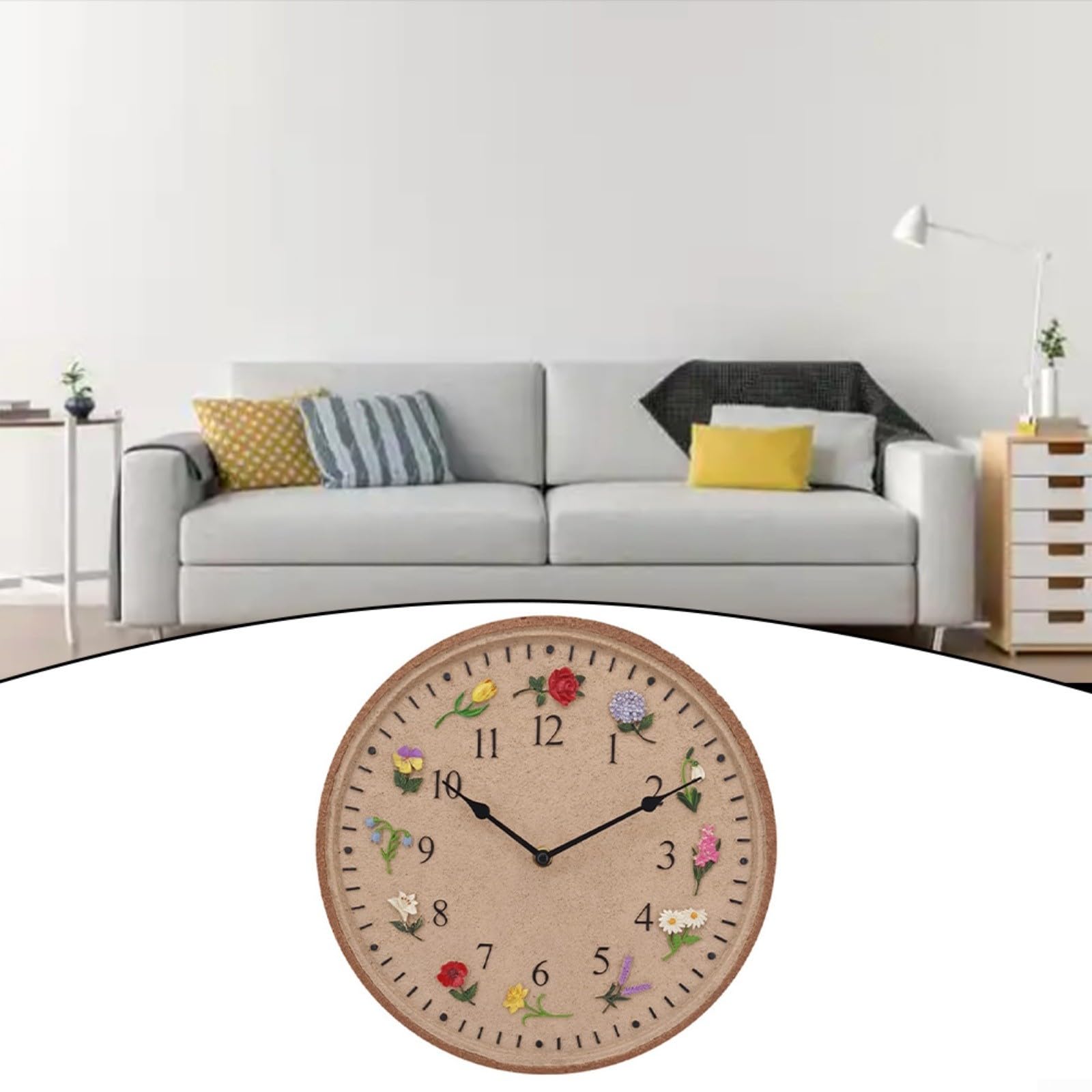 Orologio da parete in resina, orologio da giardino, per esterni, decorazione floreale 3D per patio e piscina, impermeabile IP44, display anti-appannamento, diametro 30,5 cm, struttura in