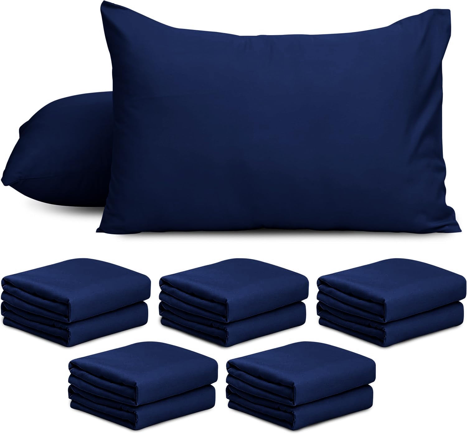 AMEHA 10 Pack Pillowcases (Pillows Not Included) – Super Soft Brushed Microfiber Standard Size Navy Pillow Cases | Hotel Quality Pillow Covers, (50 X 75 cm)