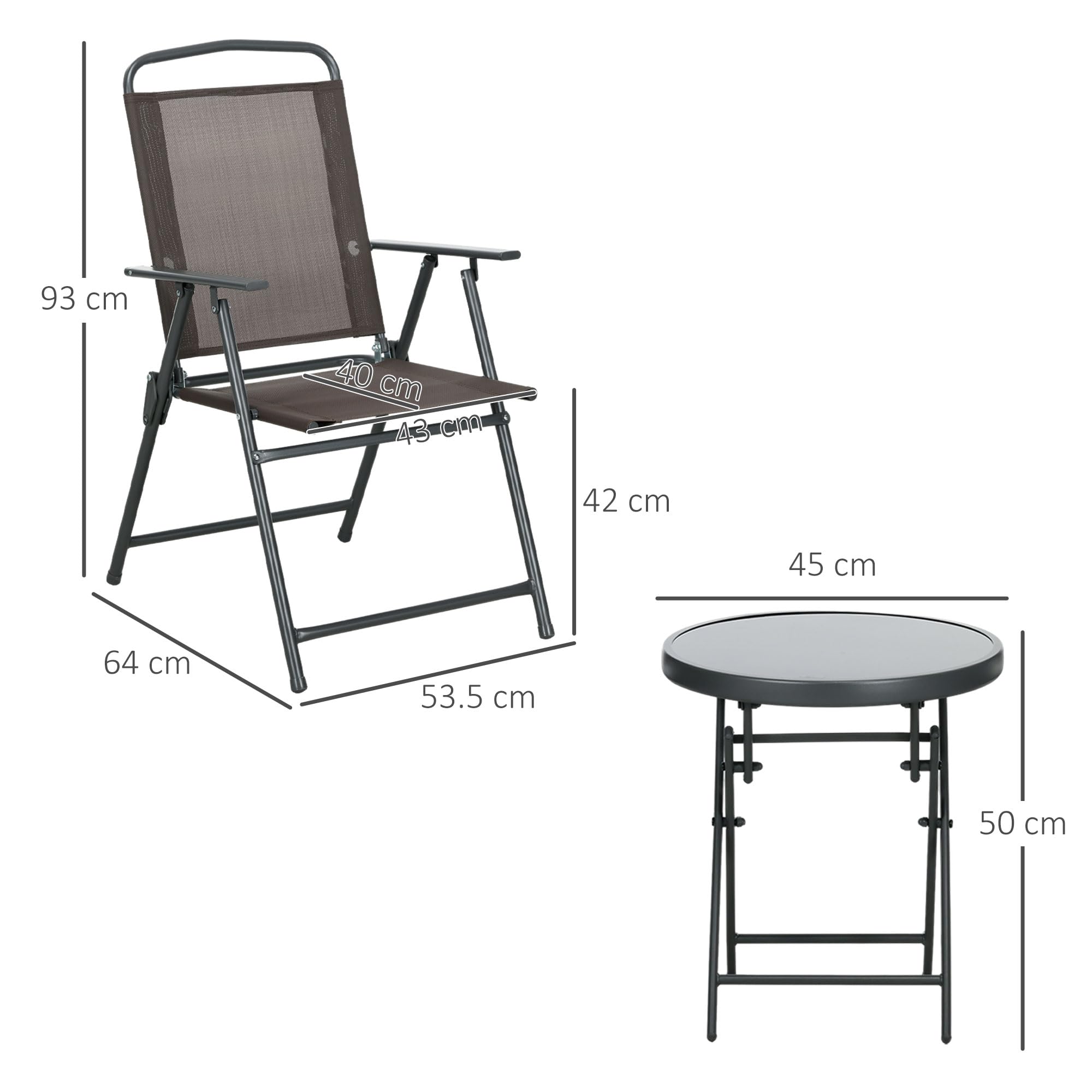 Outsunny Set Jardin Bistro 3 pièces Table et chaises Pliantes Marron