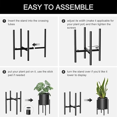 Miniatura 7 de H HOMEXIN Soporte ajustable de metal para plantas, ancho 8-12 pulgadas, soporte de esquina de mediados de siglo para exhibición estable en
