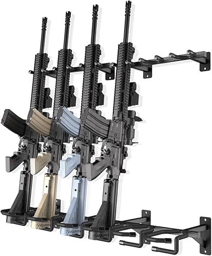 SUMING Bastidores para pistolas de pared, soporte vertical para rifle de 2 x 3 con ranura para pistola de montaje en pared para almacenamiento de