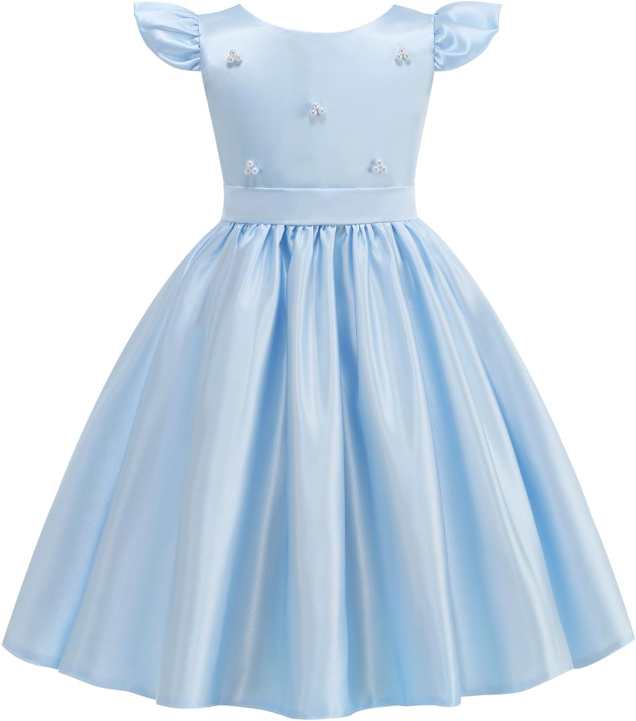 Flower Girl Dress Satin V-Back Flutter Sleeve Pageant Communion Bowknot for Wedding Birthday Guest Party Gown - Image 3