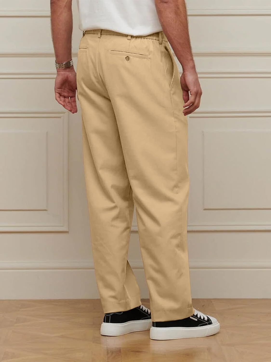 PLEPAN Men's Casual Dress Pants Pleated Baggy Wide Leg Relaxed Fit Slacks Expandable Waist Trousers - Image 2