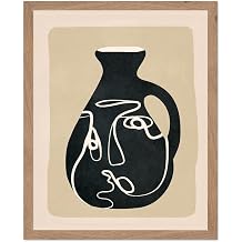 Monem Art Abstract Face Vase Line Art Print - Modern Minimal Still Life Poster - Wall Decor for Living Room, Bedroom or Office - 8x10 Beige Framed Wall Art by Flow Line