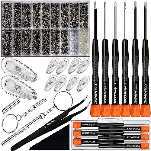 Eyeglass Repair Tools Kit, TEKPREM Glasses Screwdriver Set with Screws, Nose Pads, Phillips & Flathead Screwdrivers,Tweezer,Cleaning Cloth for Eye glasses,Sunglasses and Nose Piece Replacement